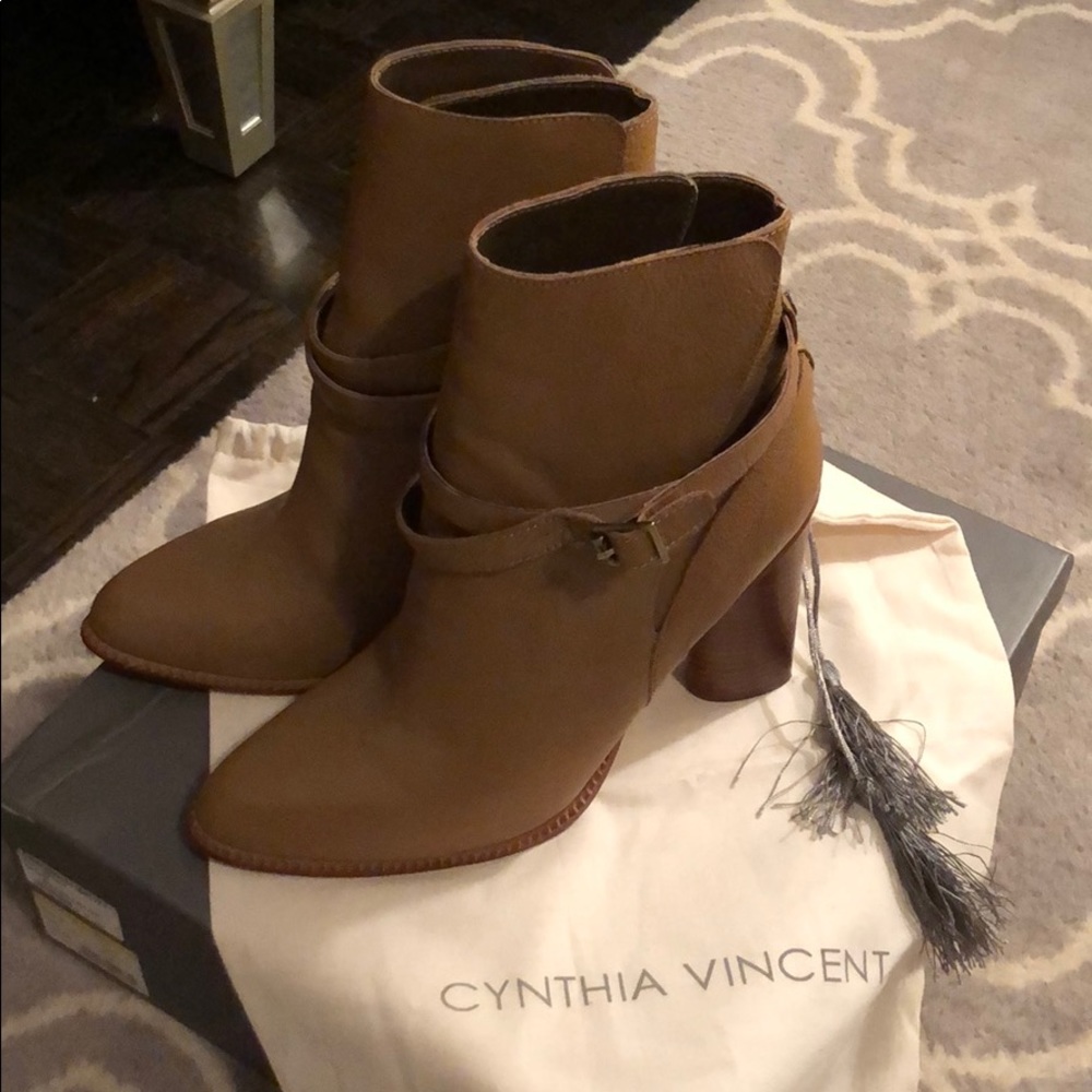 Cynthia Vincent Hue Booties in Tan Leather